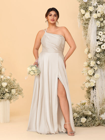 A-Line/Princess Spaghetti Straps Sleeveless Plus Size Bridesmaid Dresses With Split Side
