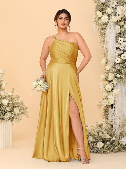 A-Line/Princess Spaghetti Straps Sleeveless Plus Size Bridesmaid Dresses With Split Side