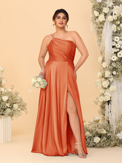 A-Line/Princess Spaghetti Straps Sleeveless Plus Size Bridesmaid Dresses With Split Side
