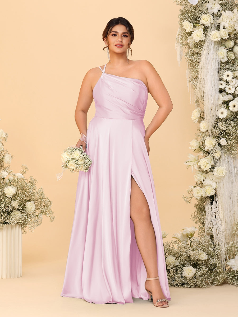 A-Line/Princess Spaghetti Straps Sleeveless Plus Size Bridesmaid Dresses With Split Side