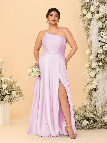 A-Line/Princess Spaghetti Straps Sleeveless Plus Size Bridesmaid Dresses With Split Side