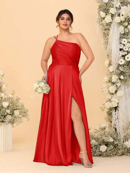 A-Line/Princess Spaghetti Straps Sleeveless Plus Size Bridesmaid Dresses With Split Side