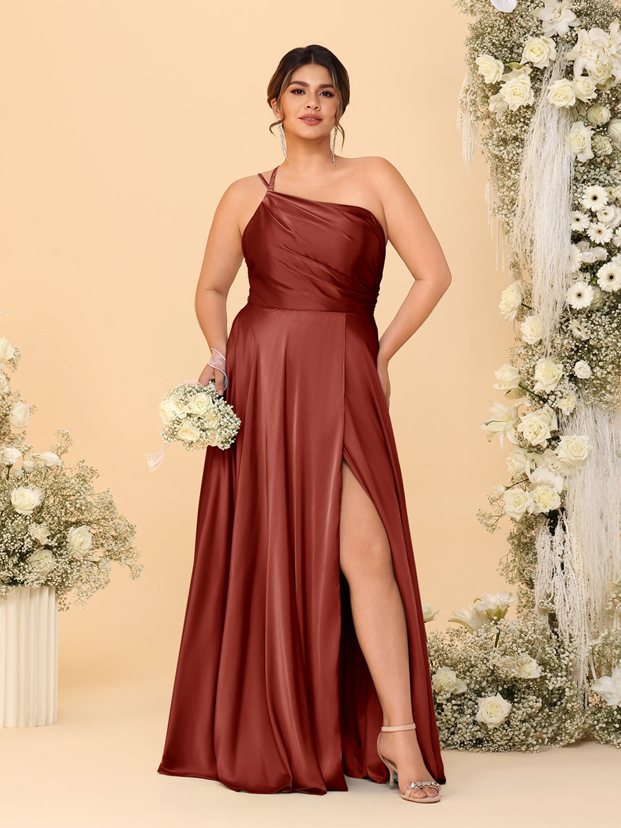 A-Line/Princess Spaghetti Straps Sleeveless Plus Size Bridesmaid Dresses With Split Side