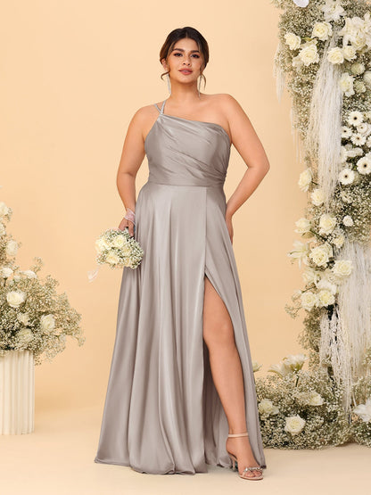 A-Line/Princess Spaghetti Straps Sleeveless Plus Size Bridesmaid Dresses With Split Side