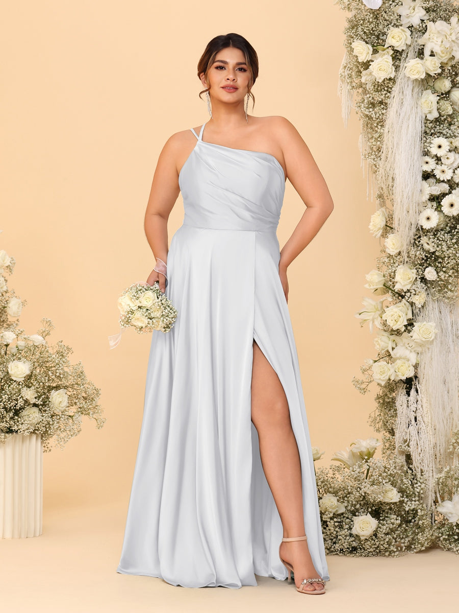 A-Line/Princess Spaghetti Straps Sleeveless Plus Size Bridesmaid Dresses With Split Side