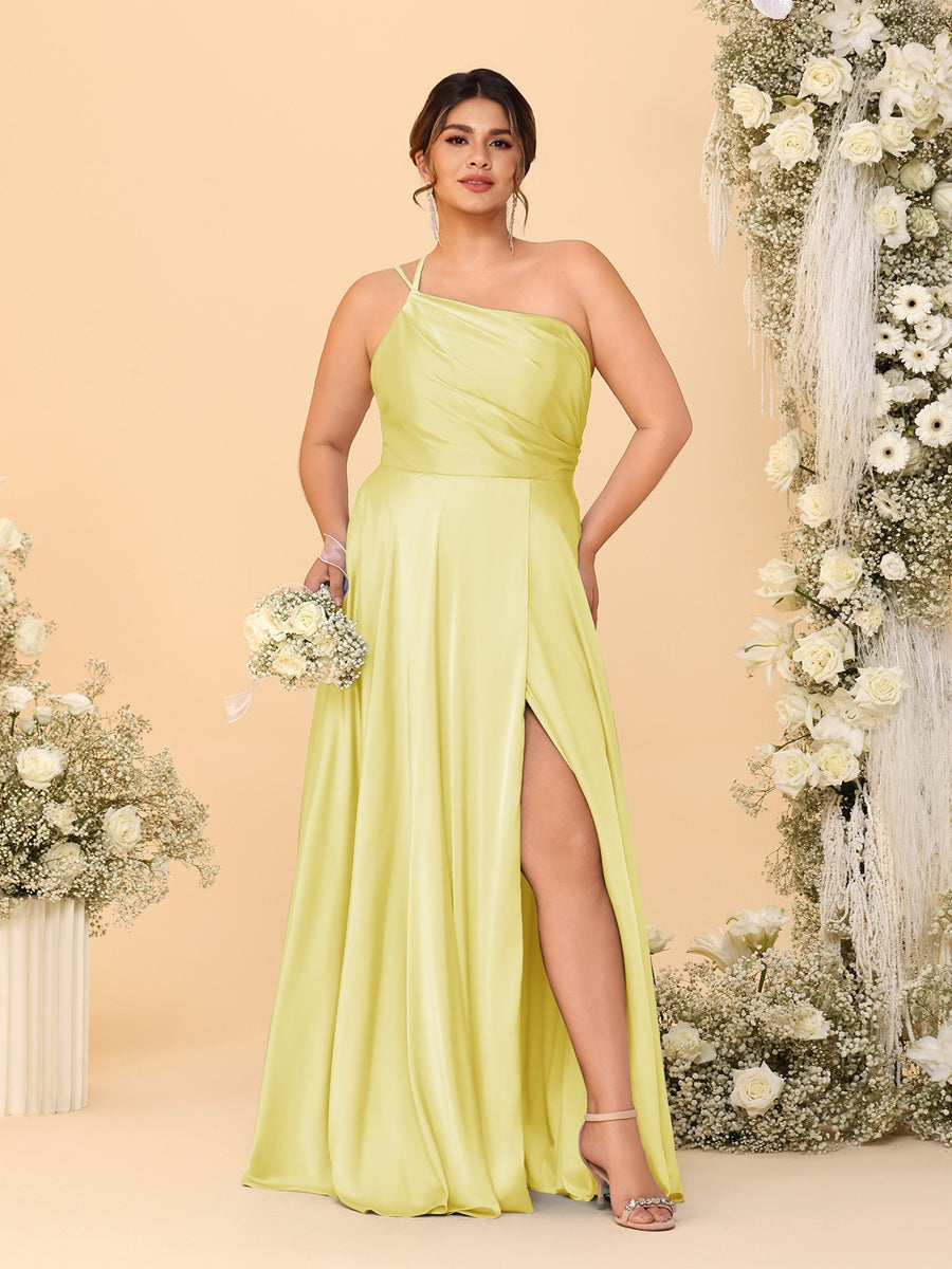A-Line/Princess Spaghetti Straps Sleeveless Plus Size Bridesmaid Dresses With Split Side