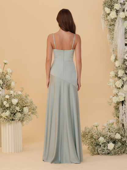 Sheath/Column Spaghetti Straps Cowl Neck Sleeveless Bridesmaid Dresses With Split Side