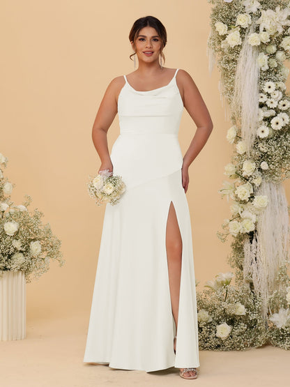 Sheath/Column Spaghetti Straps Cowl Neck Sleeveless Plus Size Bridesmaid Dresses With Split Side