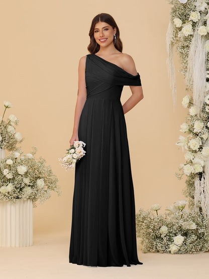 A-Line/Princess One-Shoulder Floor-Length Bridesmaid Dresses With Watteau Train