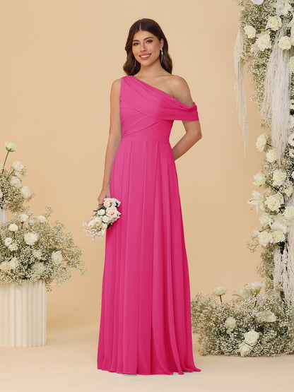 A-Line/Princess One-Shoulder Floor-Length Bridesmaid Dresses With Watteau Train