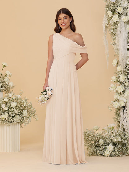 A-Line/Princess One-Shoulder Floor-Length Bridesmaid Dresses With Watteau Train