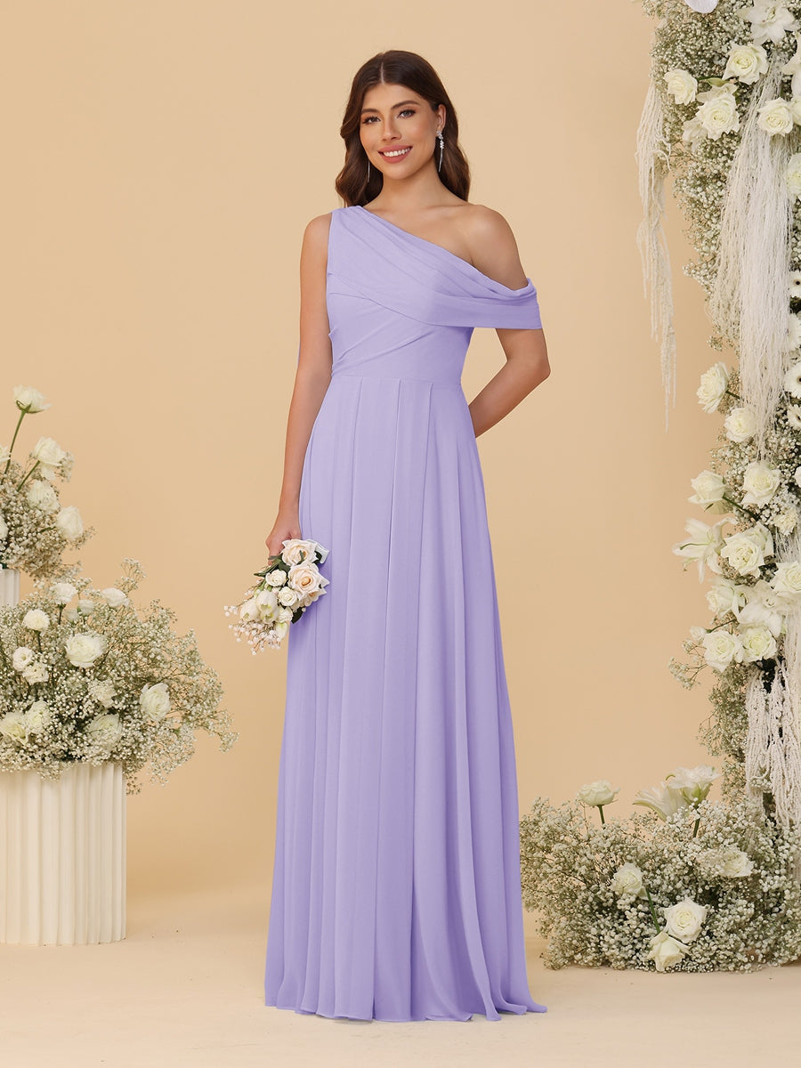 A-Line/Princess One-Shoulder Floor-Length Bridesmaid Dresses With Watteau Train