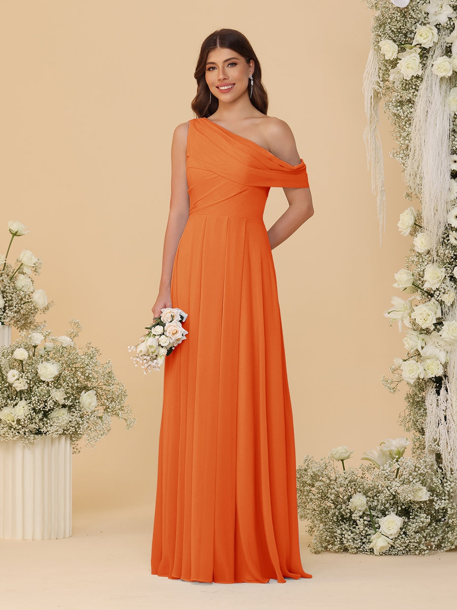 A-Line/Princess One-Shoulder Floor-Length Bridesmaid Dresses With Watteau Train