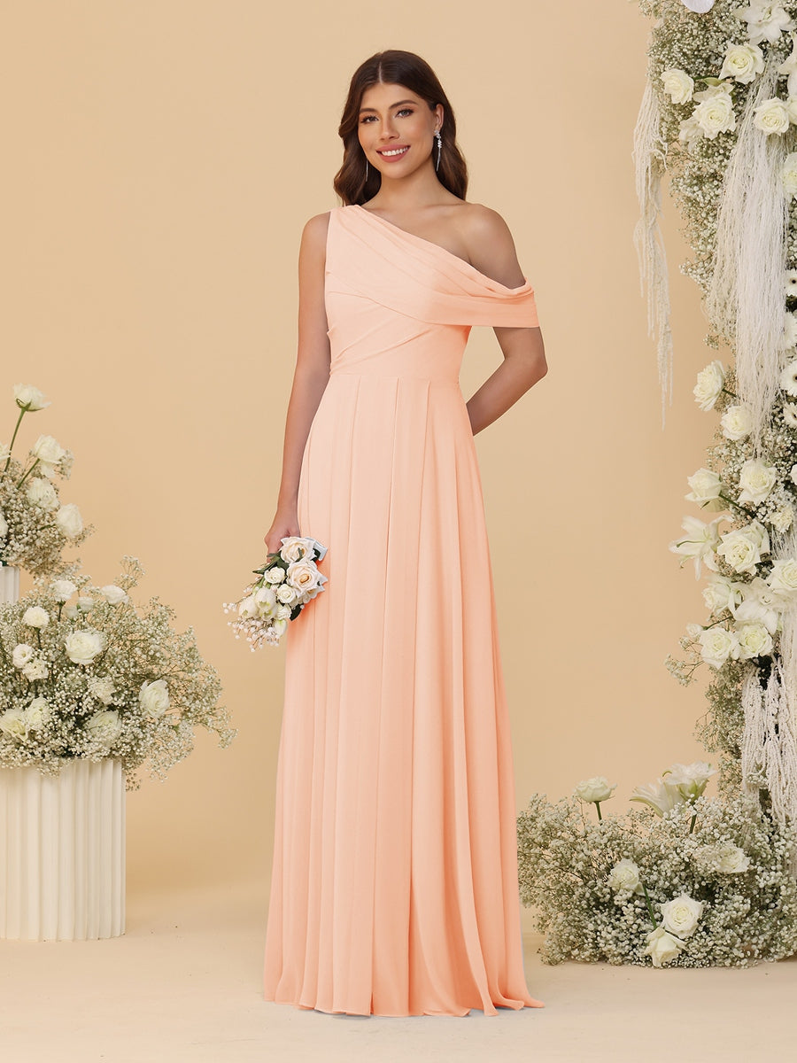 A-Line/Princess One-Shoulder Floor-Length Bridesmaid Dresses With Watteau Train