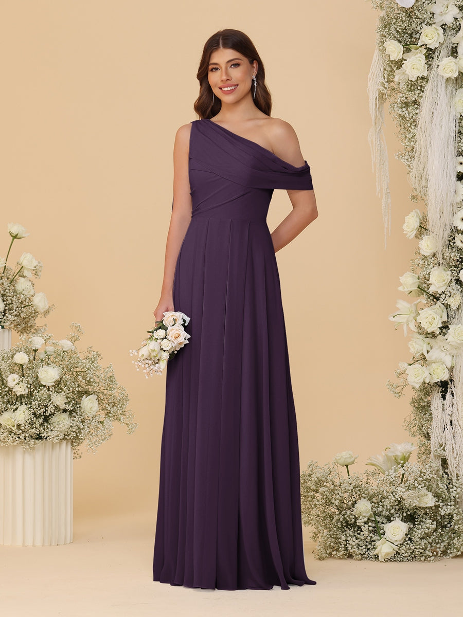 A-Line/Princess One-Shoulder Floor-Length Bridesmaid Dresses With Watteau Train