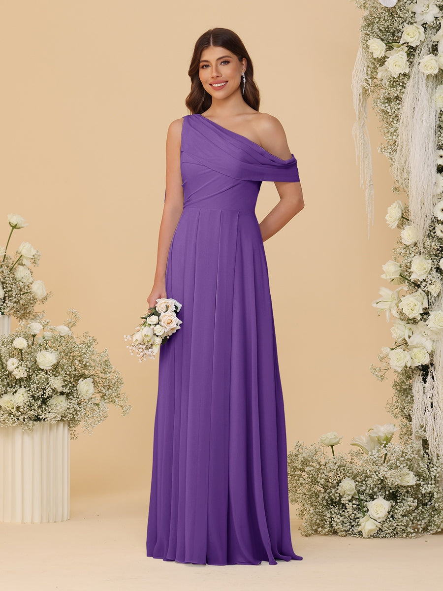 A-Line/Princess One-Shoulder Floor-Length Bridesmaid Dresses With Watteau Train