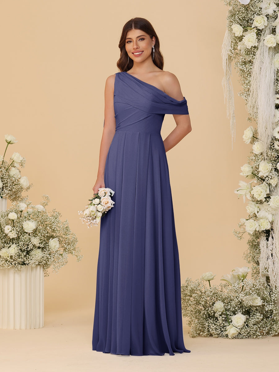 A-Line/Princess One-Shoulder Floor-Length Bridesmaid Dresses With Watteau Train