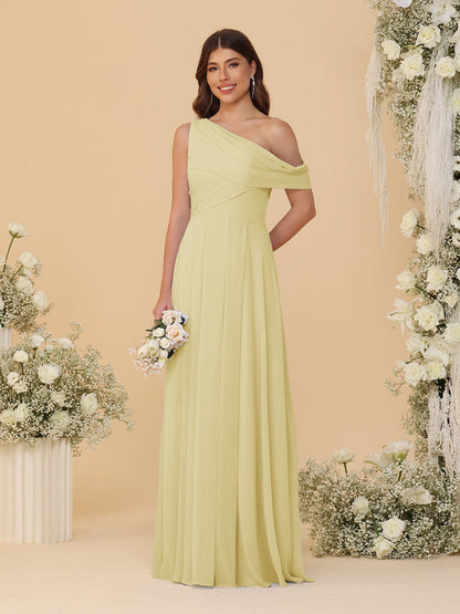 A-Line/Princess One-Shoulder Floor-Length Bridesmaid Dresses With Watteau Train