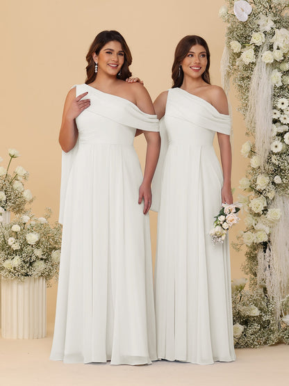 A-Line/Princess One-Shoulder Floor-Length Plus Size Bridesmaid Dresses With Watteau Train