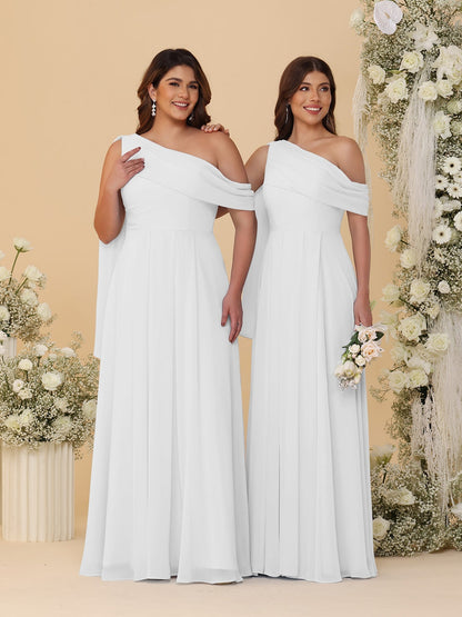 A-Line/Princess One-Shoulder Floor-Length Plus Size Bridesmaid Dresses With Watteau Train