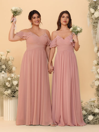 A-Line/Princess V-Neck Spaghetti Straps Chiffon Ruched  Bridesmaid Dresses