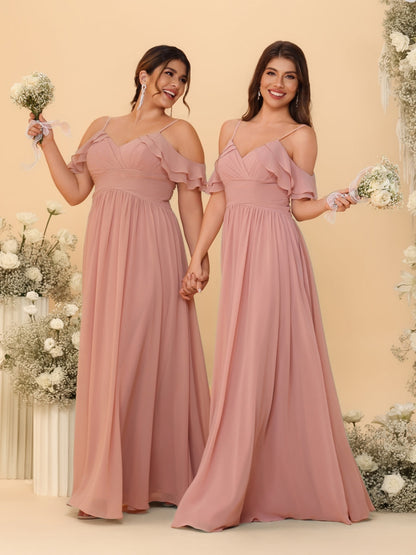 A-Line/Princess V-Neck Spaghetti Straps Chiffon Ruched  Bridesmaid Dresses