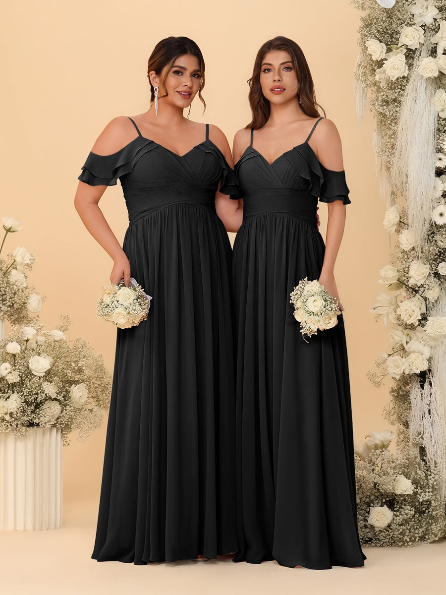 A-Line/Princess V-Neck Spaghetti Straps Chiffon Ruched  Bridesmaid Dresses