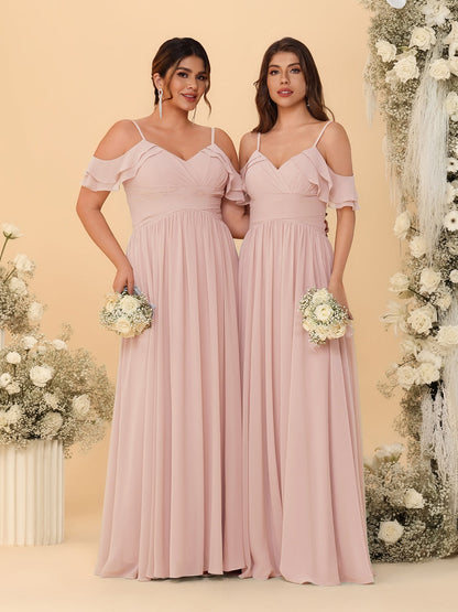 A-Line/Princess V-Neck Spaghetti Straps Chiffon Ruched  Bridesmaid Dresses
