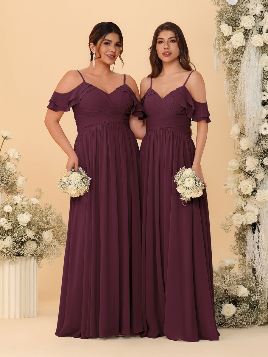 A-Line/Princess V-Neck Spaghetti Straps Chiffon Ruched  Bridesmaid Dresses