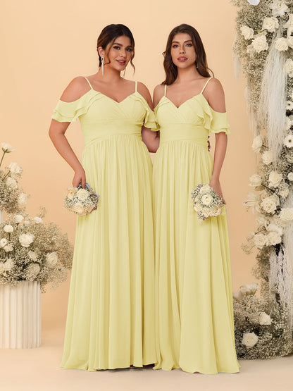 A-Line/Princess V-Neck Spaghetti Straps Chiffon Ruched  Bridesmaid Dresses