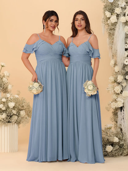 A-Line/Princess V-Neck Spaghetti Straps Chiffon Ruched  Bridesmaid Dresses