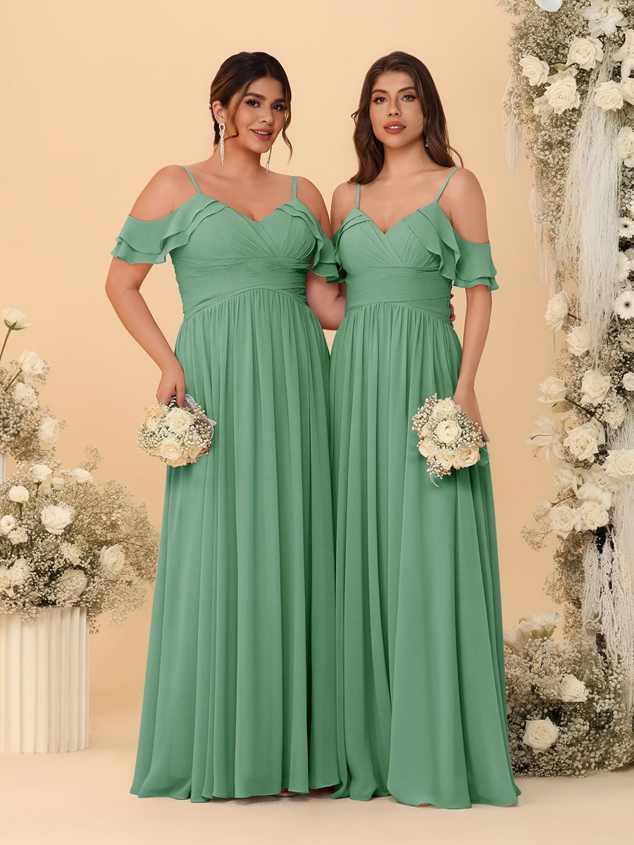 A-Line/Princess V-Neck Spaghetti Straps Chiffon Ruched  Bridesmaid Dresses