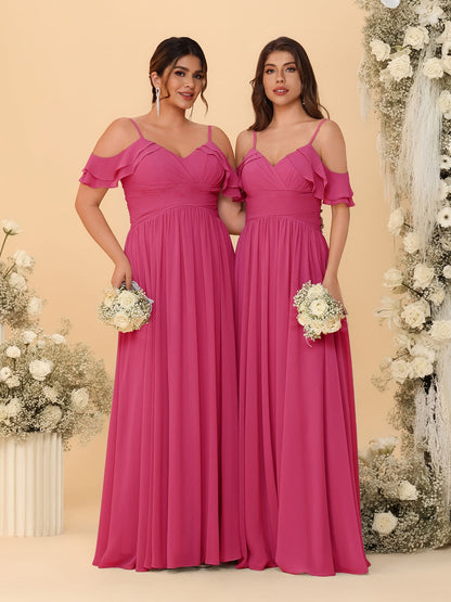 A-Line/Princess V-Neck Spaghetti Straps Chiffon Ruched  Bridesmaid Dresses
