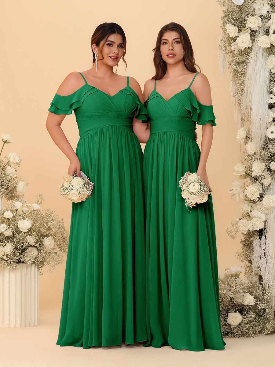 A-Line/Princess V-Neck Spaghetti Straps Chiffon Ruched  Bridesmaid Dresses