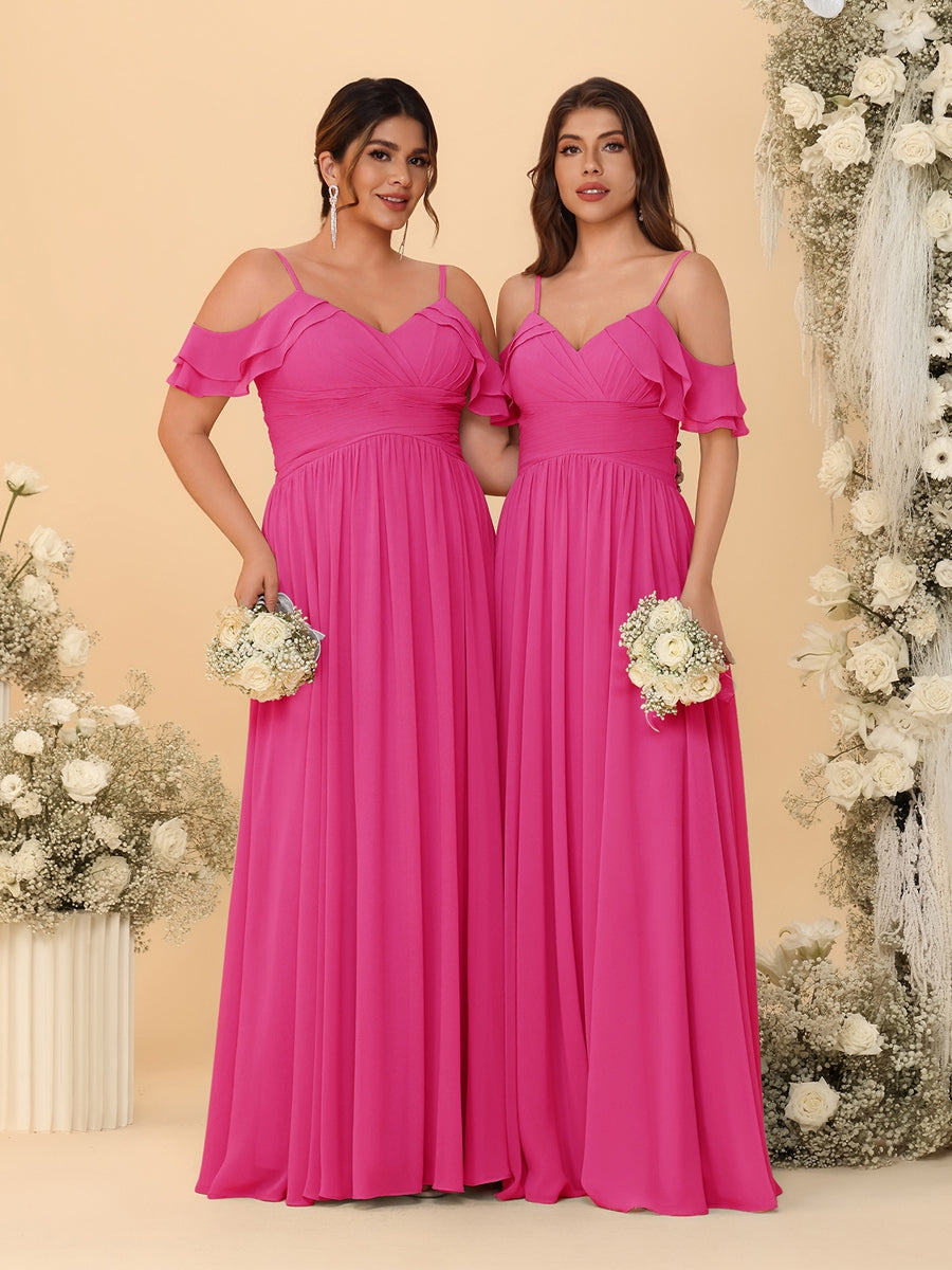 A-Line/Princess V-Neck Spaghetti Straps Chiffon Ruched  Bridesmaid Dresses