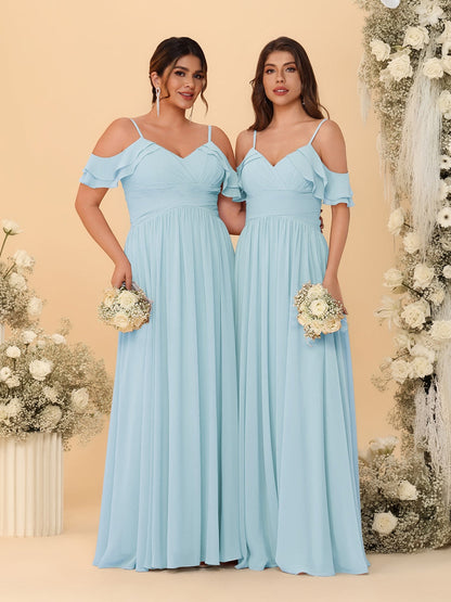 A-Line/Princess V-Neck Spaghetti Straps Chiffon Ruched  Bridesmaid Dresses
