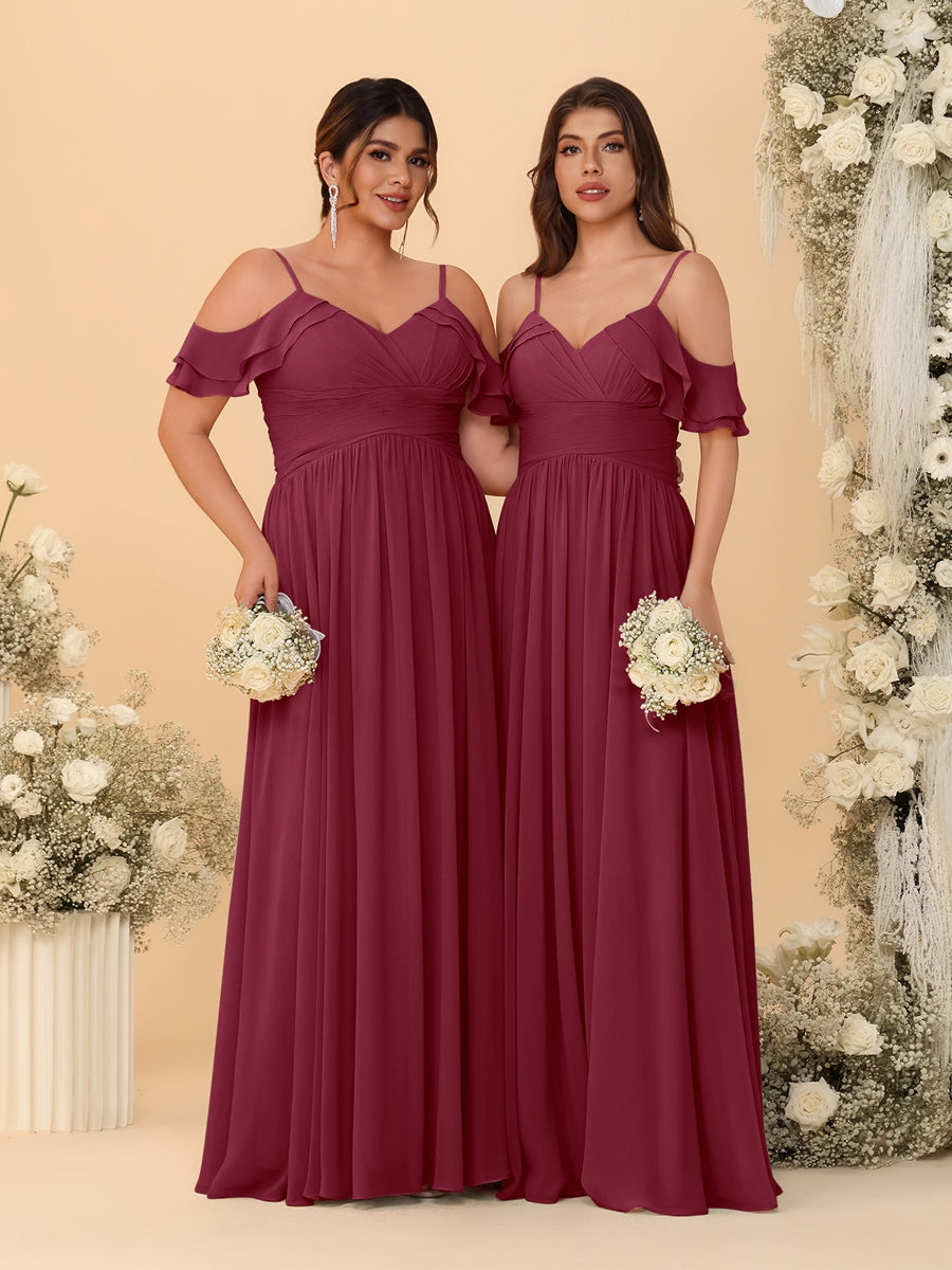 A-Line/Princess V-Neck Spaghetti Straps Chiffon Ruched  Bridesmaid Dresses
