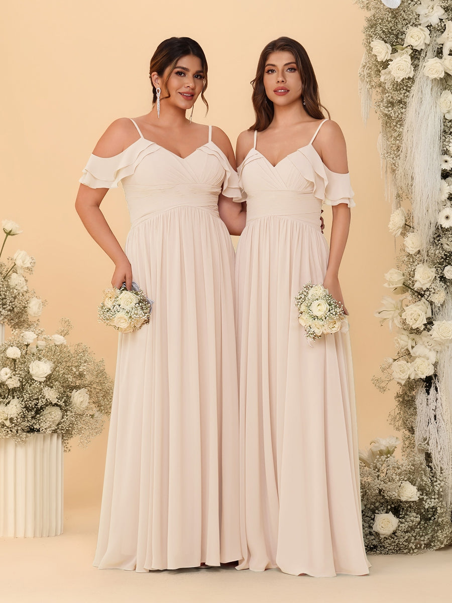 A-Line/Princess V-Neck Spaghetti Straps Chiffon Ruched  Bridesmaid Dresses