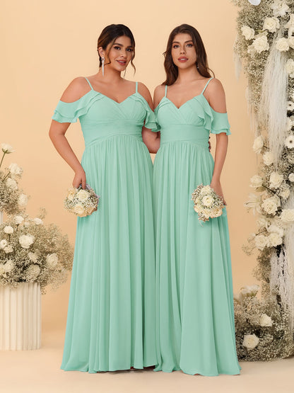A-Line/Princess V-Neck Spaghetti Straps Chiffon Ruched  Bridesmaid Dresses