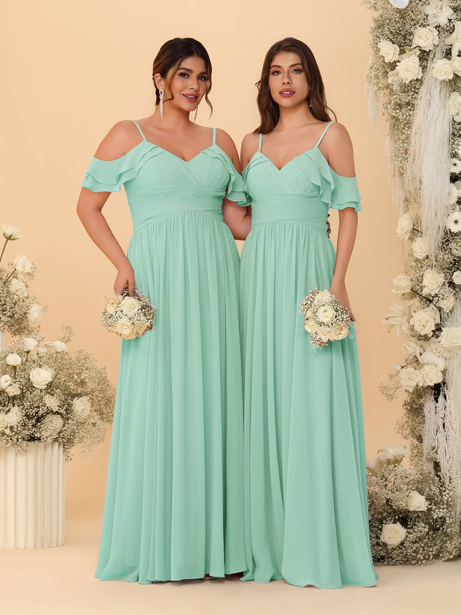 A-Line/Princess V-Neck Spaghetti Straps Chiffon Ruched  Bridesmaid Dresses