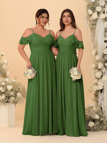 A-Line/Princess V-Neck Spaghetti Straps Chiffon Ruched  Bridesmaid Dresses