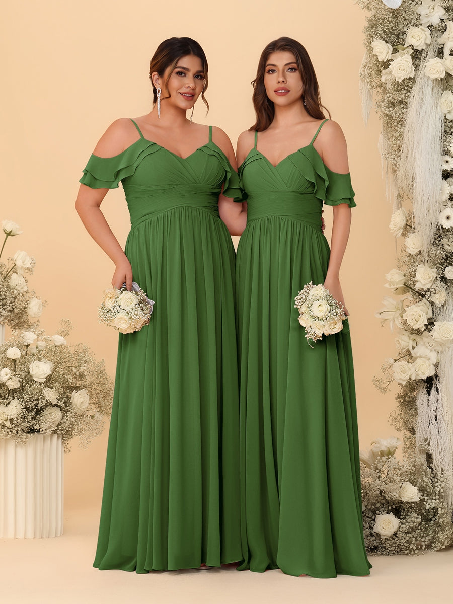 A-Line/Princess V-Neck Spaghetti Straps Chiffon Ruched  Bridesmaid Dresses