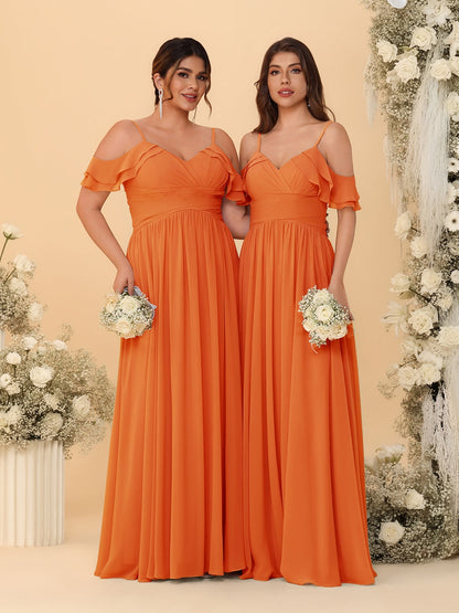 A-Line/Princess V-Neck Spaghetti Straps Chiffon Ruched  Bridesmaid Dresses