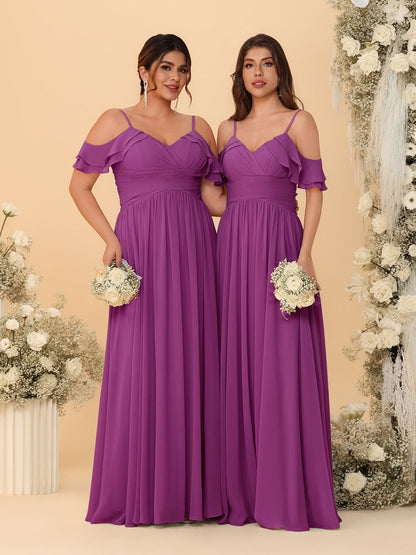 A-Line/Princess V-Neck Spaghetti Straps Chiffon Ruched  Bridesmaid Dresses