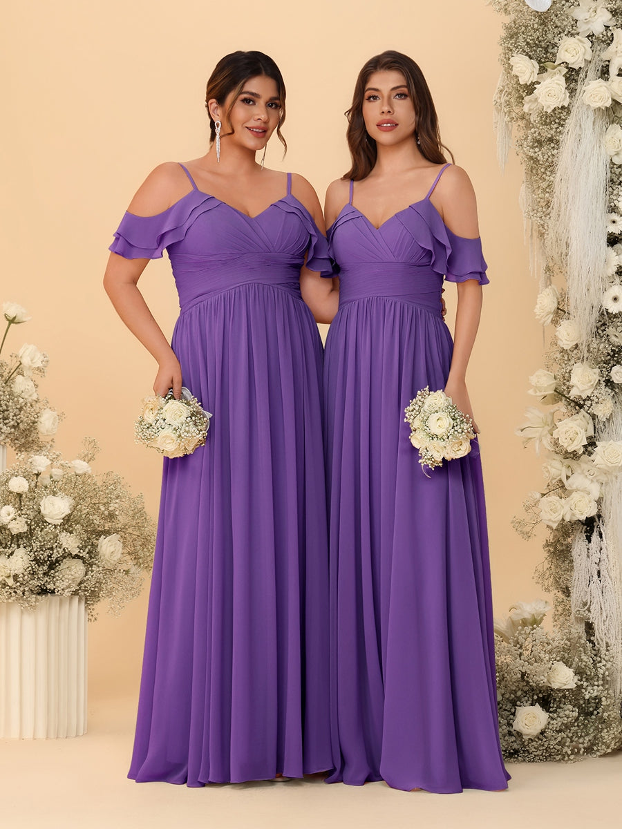 A-Line/Princess V-Neck Spaghetti Straps Chiffon Ruched  Bridesmaid Dresses