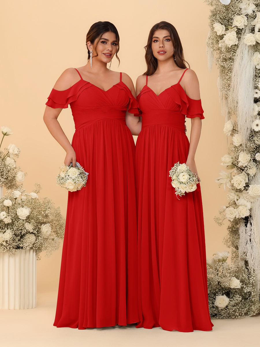 A-Line/Princess V-Neck Spaghetti Straps Chiffon Ruched  Bridesmaid Dresses
