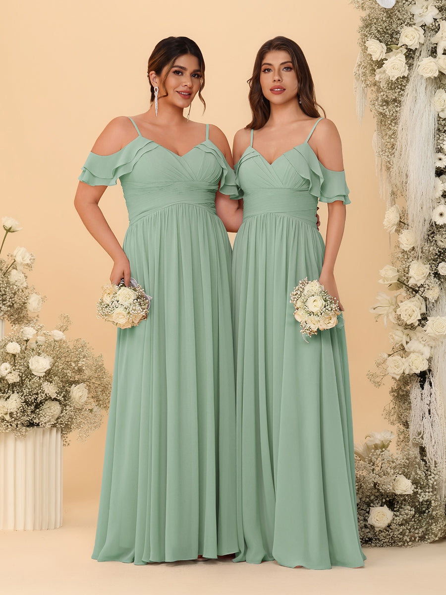 A-Line/Princess V-Neck Spaghetti Straps Chiffon Ruched  Bridesmaid Dresses