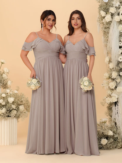 A-Line/Princess V-Neck Spaghetti Straps Chiffon Ruched  Bridesmaid Dresses