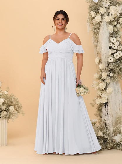 A-Line/Princess V-Neck Spaghetti Straps Chiffon Ruched Plus Size Bridesmaid Dresses