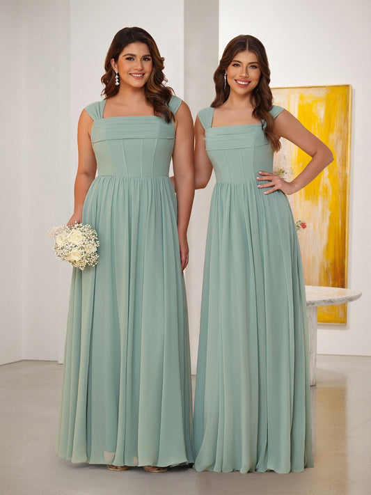 Chiffon A-Line/Princess Square Neck Sleeveless Bridesmaid Dresses with Pleats